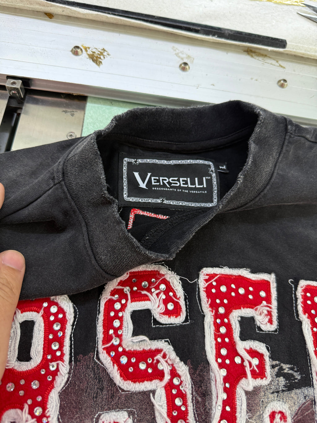 Custom Vintage Washed Rhinestone Applique Graphic T-Shirt