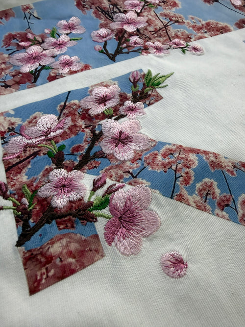 Custom Sakura Embroidery Graphic T-Shirt