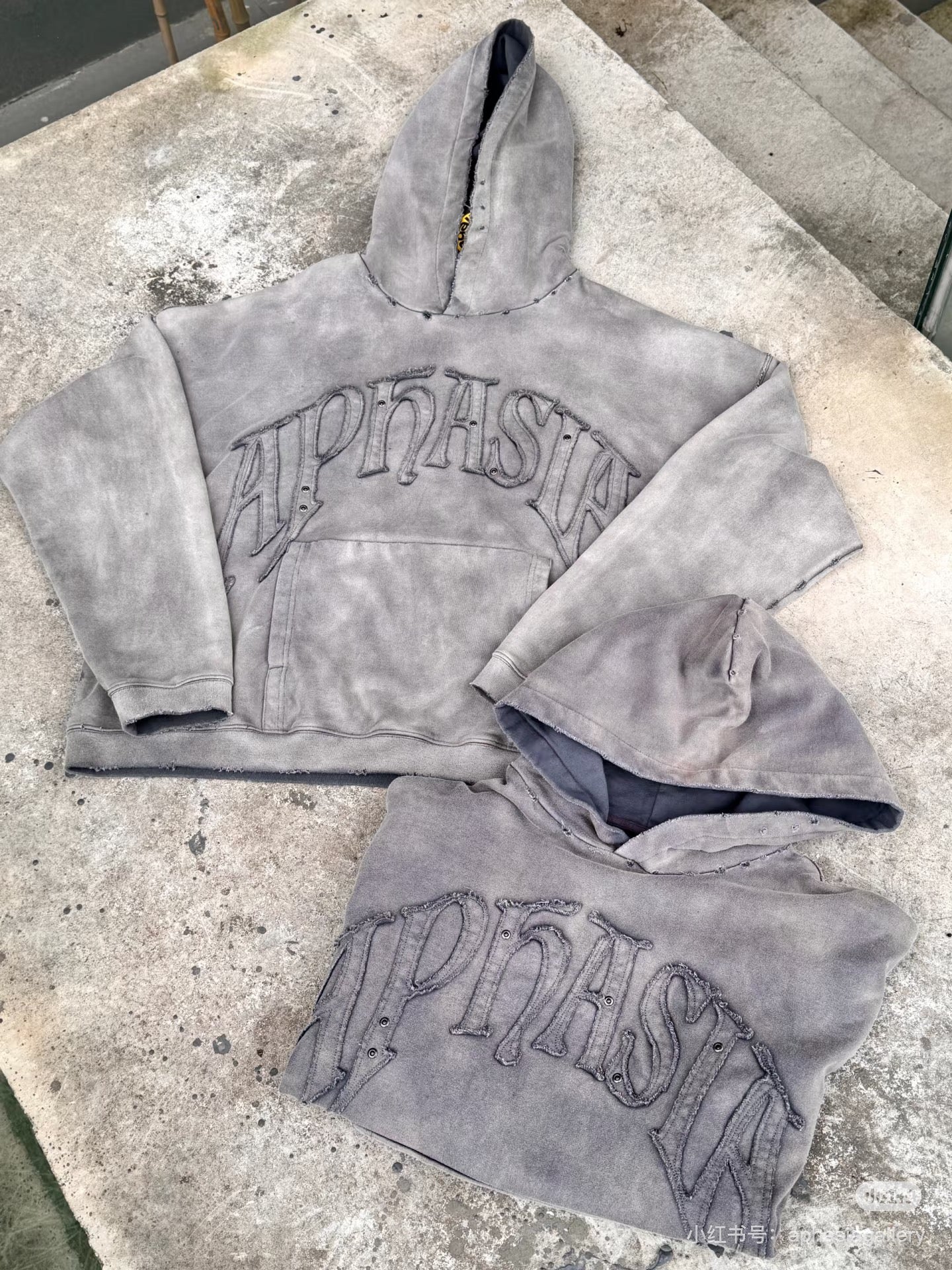 Custom Vintage Washed Distressed Applique Hoodie