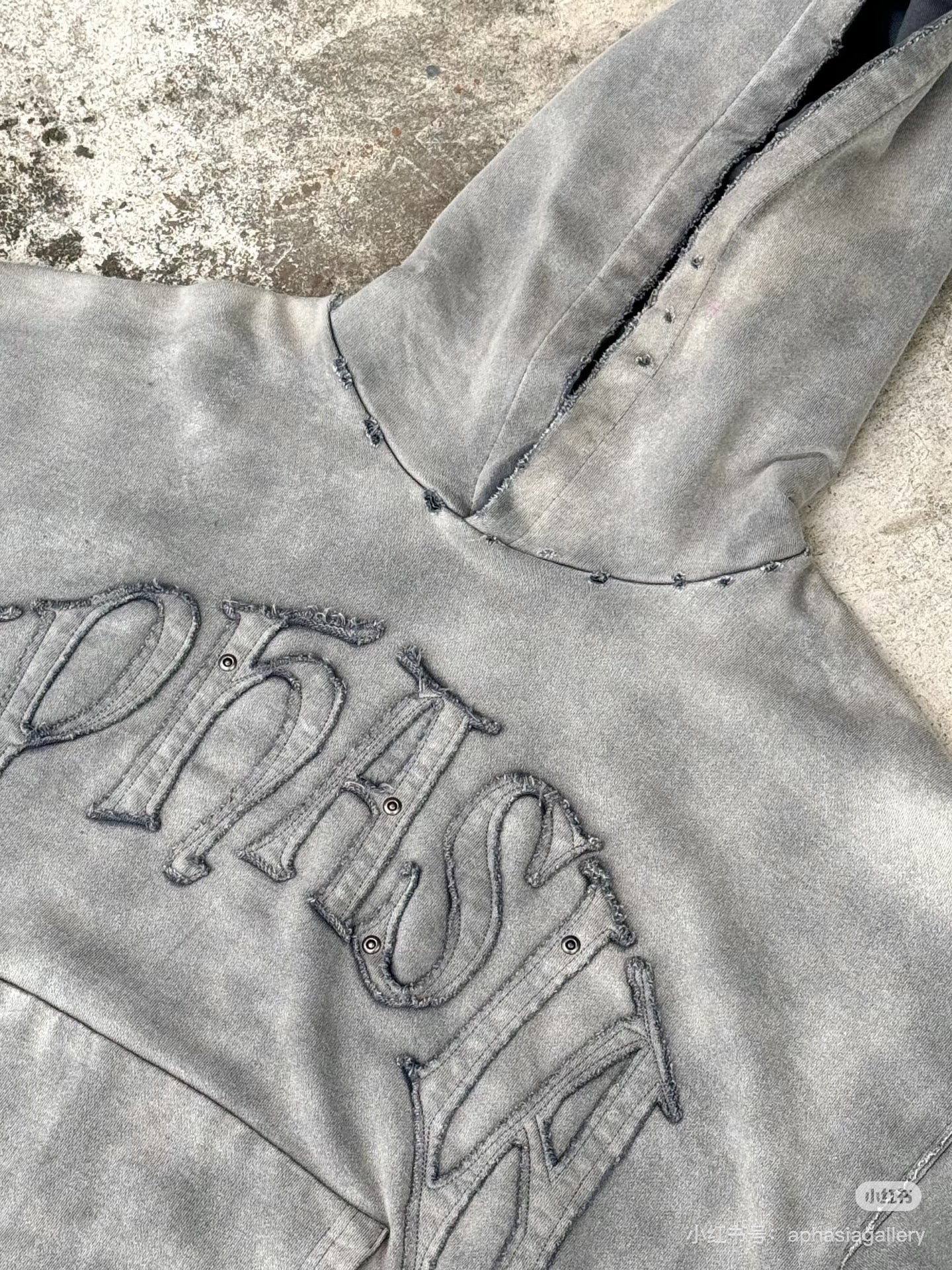 Custom Vintage Washed Distressed Applique Hoodie